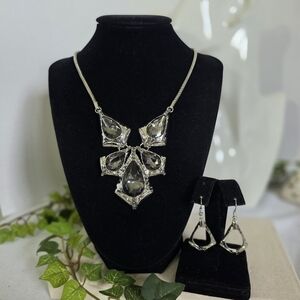 Silver with Smokey Grey Crystal Nwcklace and Earrings Set